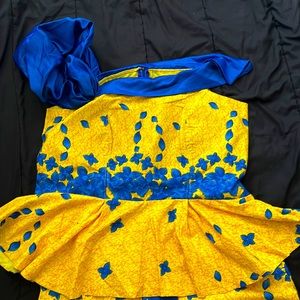Honey and royal blue African handmade maxi long skirt and top